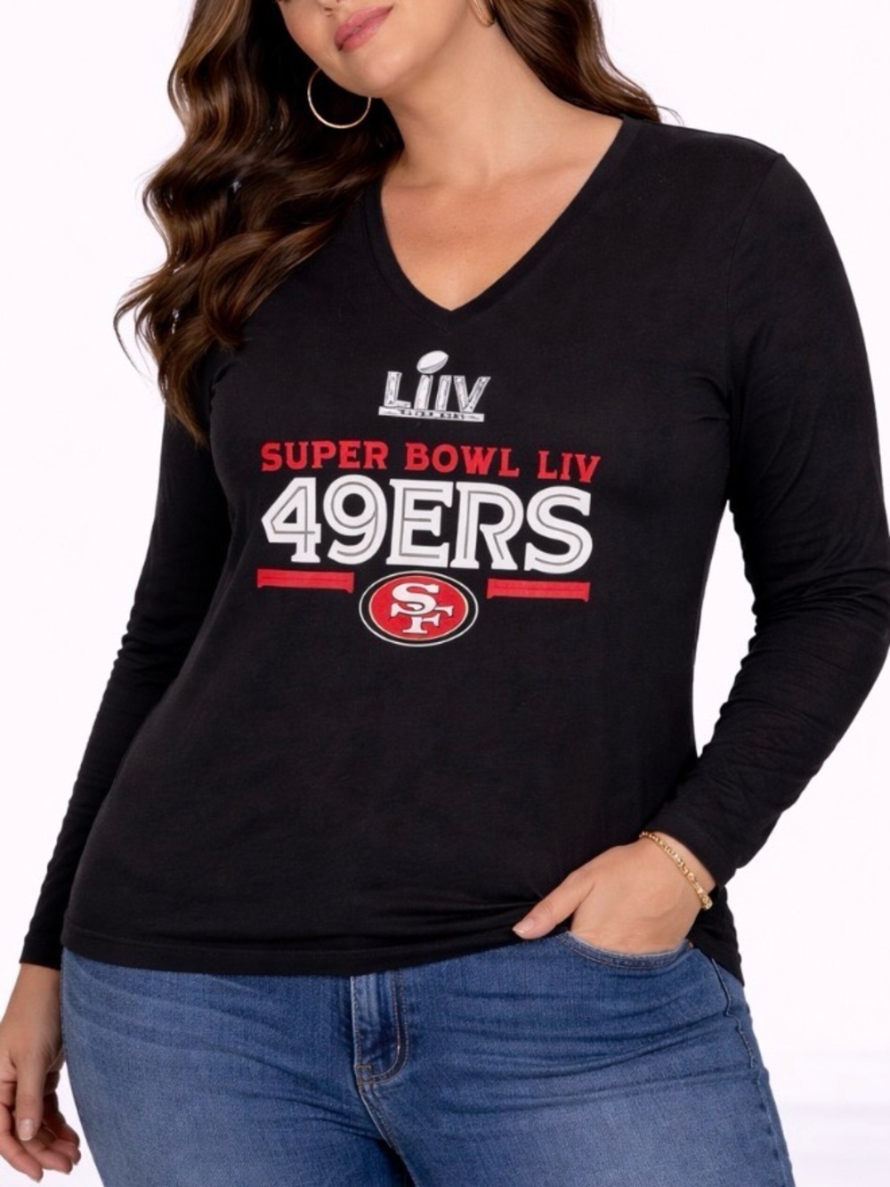 49'ers women’s long sleeve Tee T-shirt black/red NFL football Super Bowl SZ SM